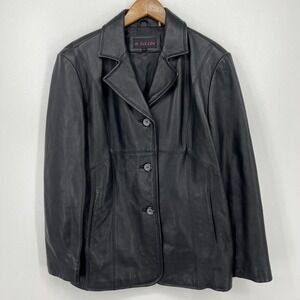 M. Julian Genuine Leather Jacket Women's Size XL Black‎ Button Pockets